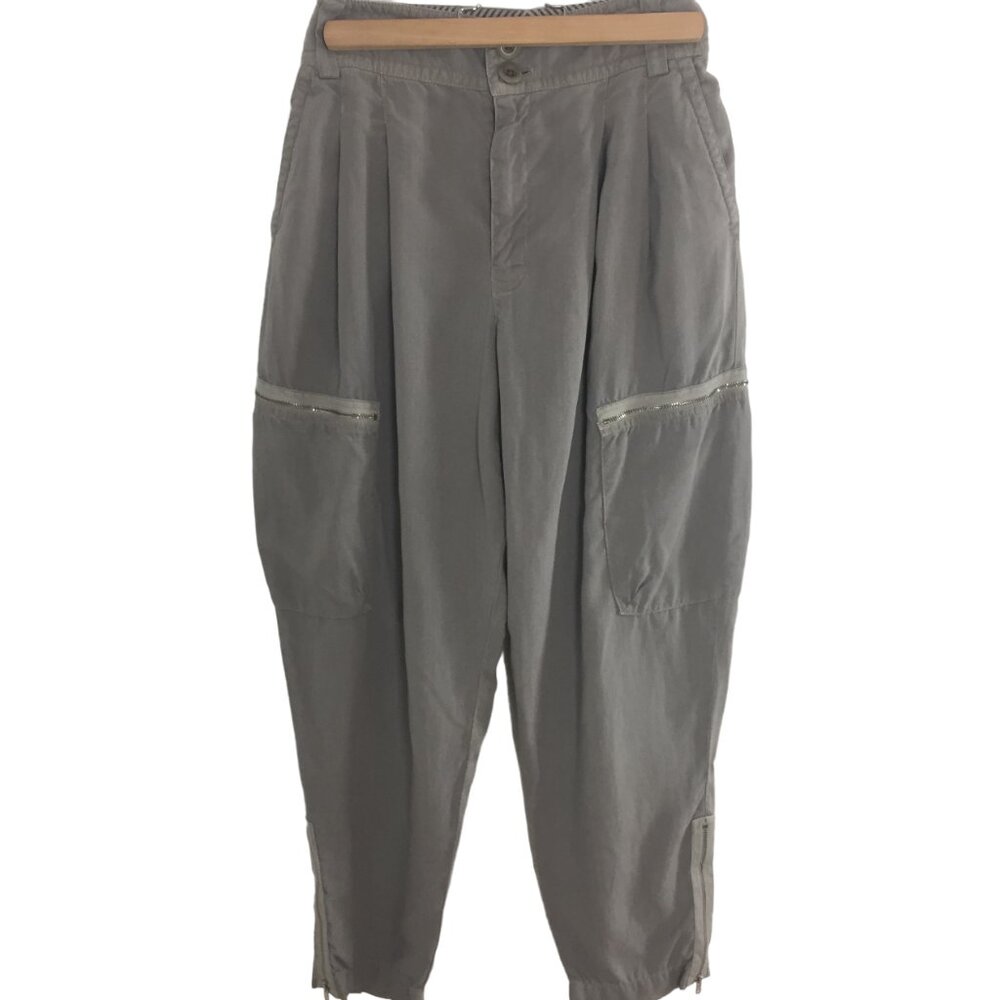 Linen High Waist Pleated Relax fit Tapered Ankle Pant sz 6-8 - Sage